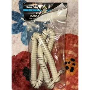 12Ft Modular Telephone Coiled Handset Cord Phone Ivory Color NIB Radio Shack VTG